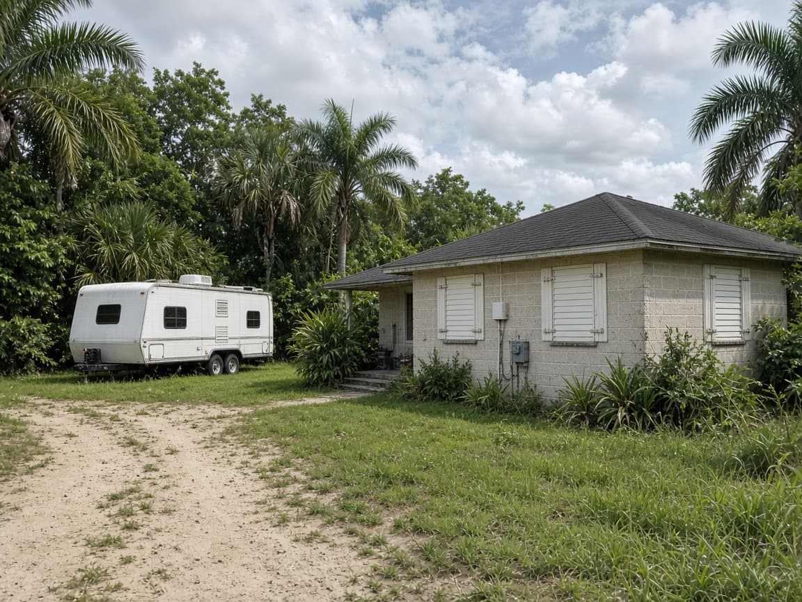 A residential driveway with a travel trailer in Citrus County, Florida, no landmarks