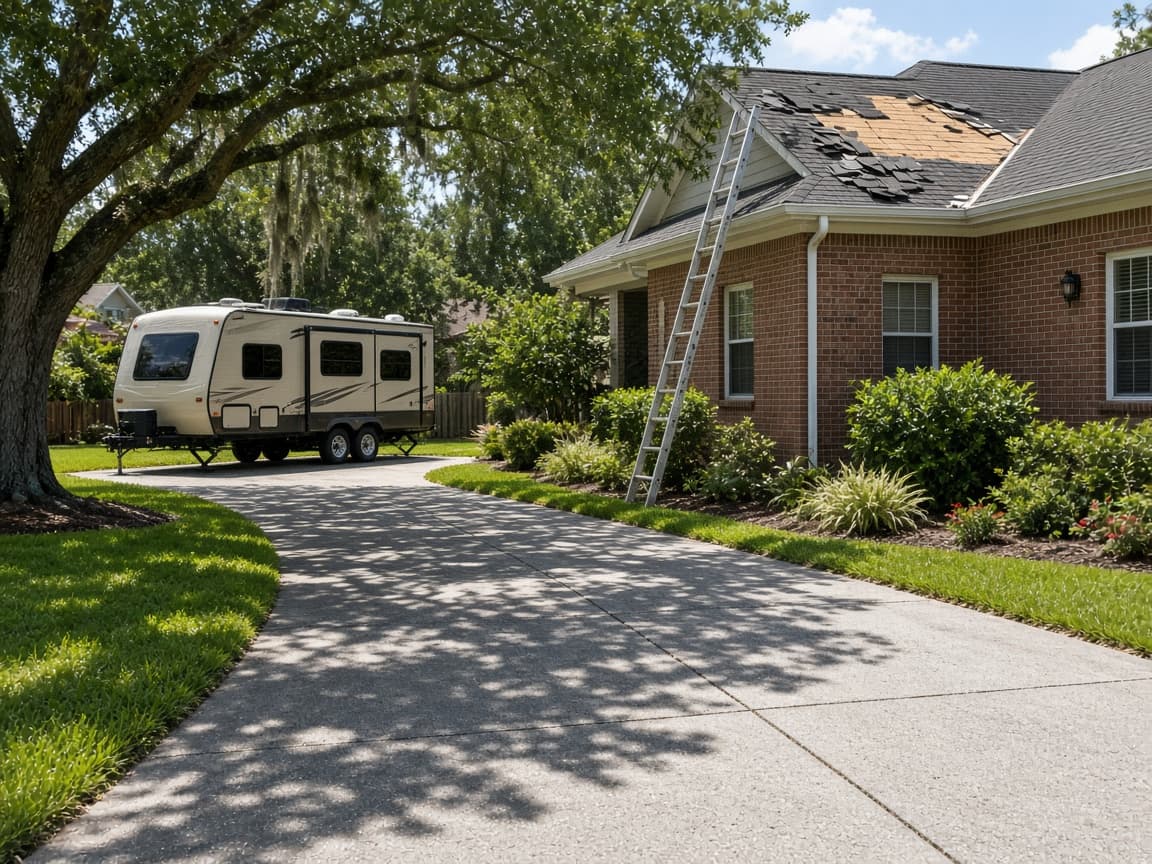 A residential driveway with a travel trailer in Duval County, Florida, no landmarks