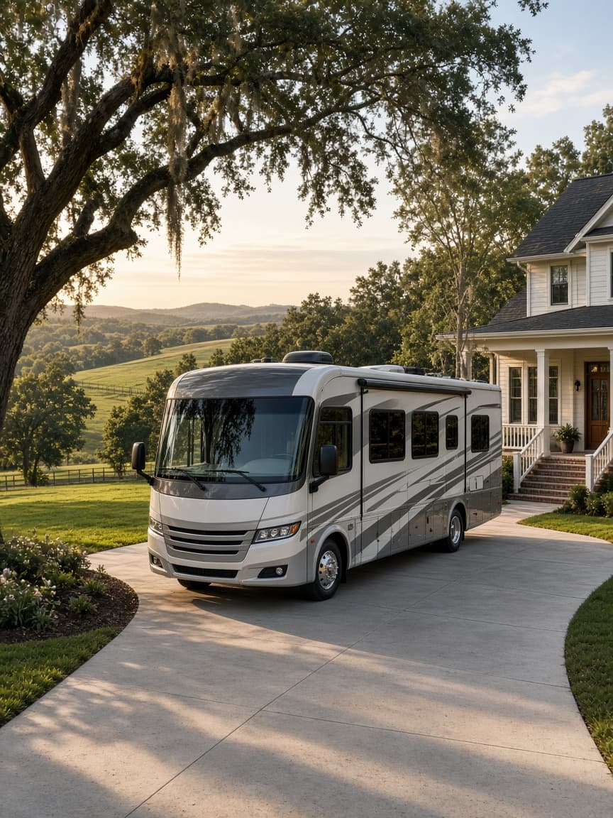 A residential driveway with a travel trailer in Gadsden County, Florida, no landmarks