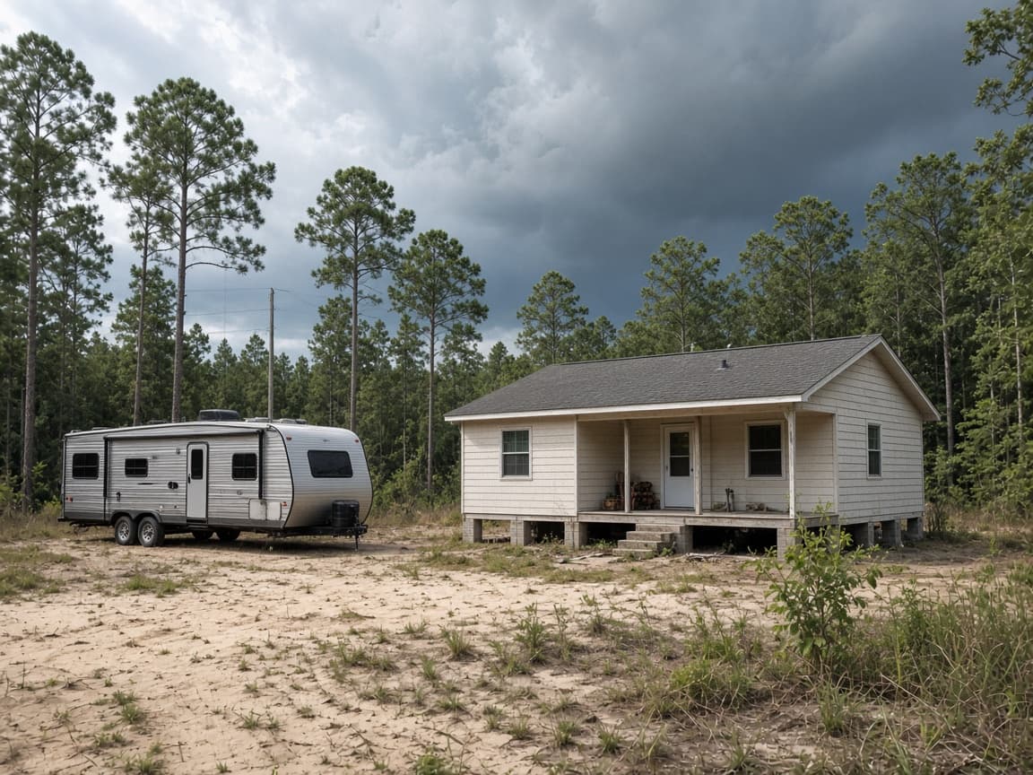 A residential driveway with a travel trailer in Gilchrist County, Florida, no landmarks
