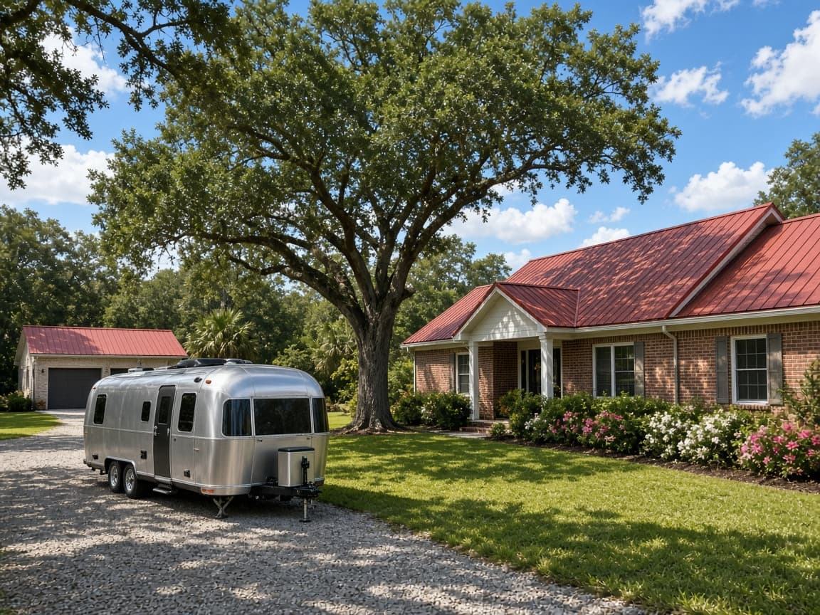 A residential driveway with a travel trailer in Hamilton County, Florida, no landmarks