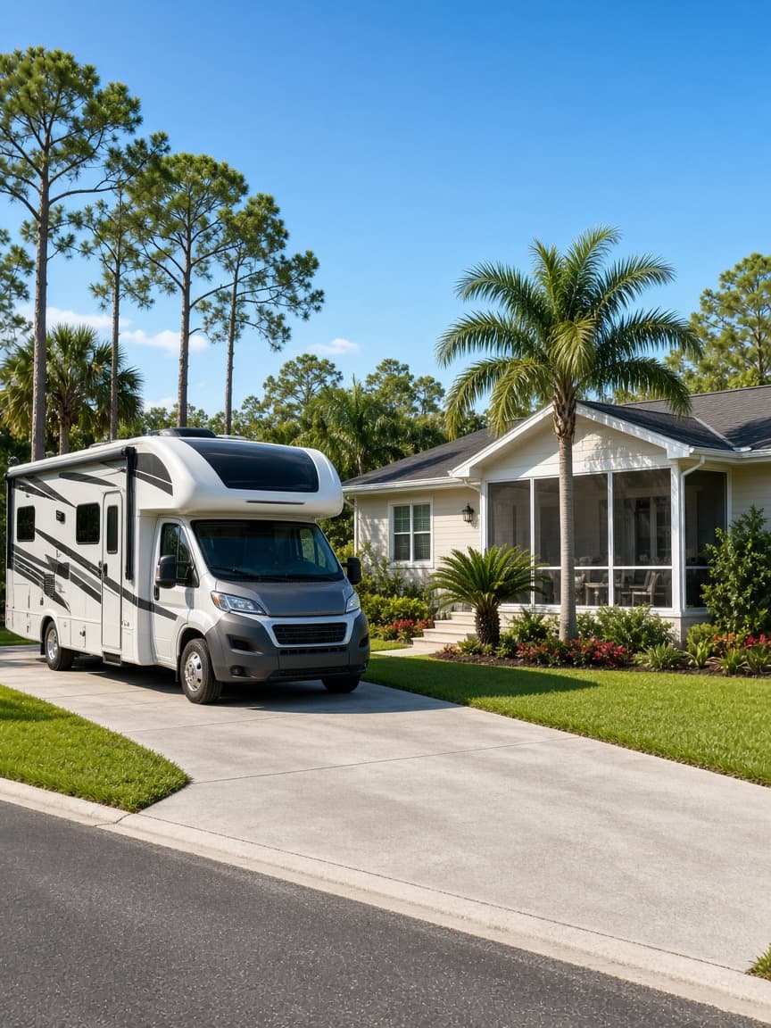 A residential driveway with a travel trailer in Hernando County, Florida, no landmarks