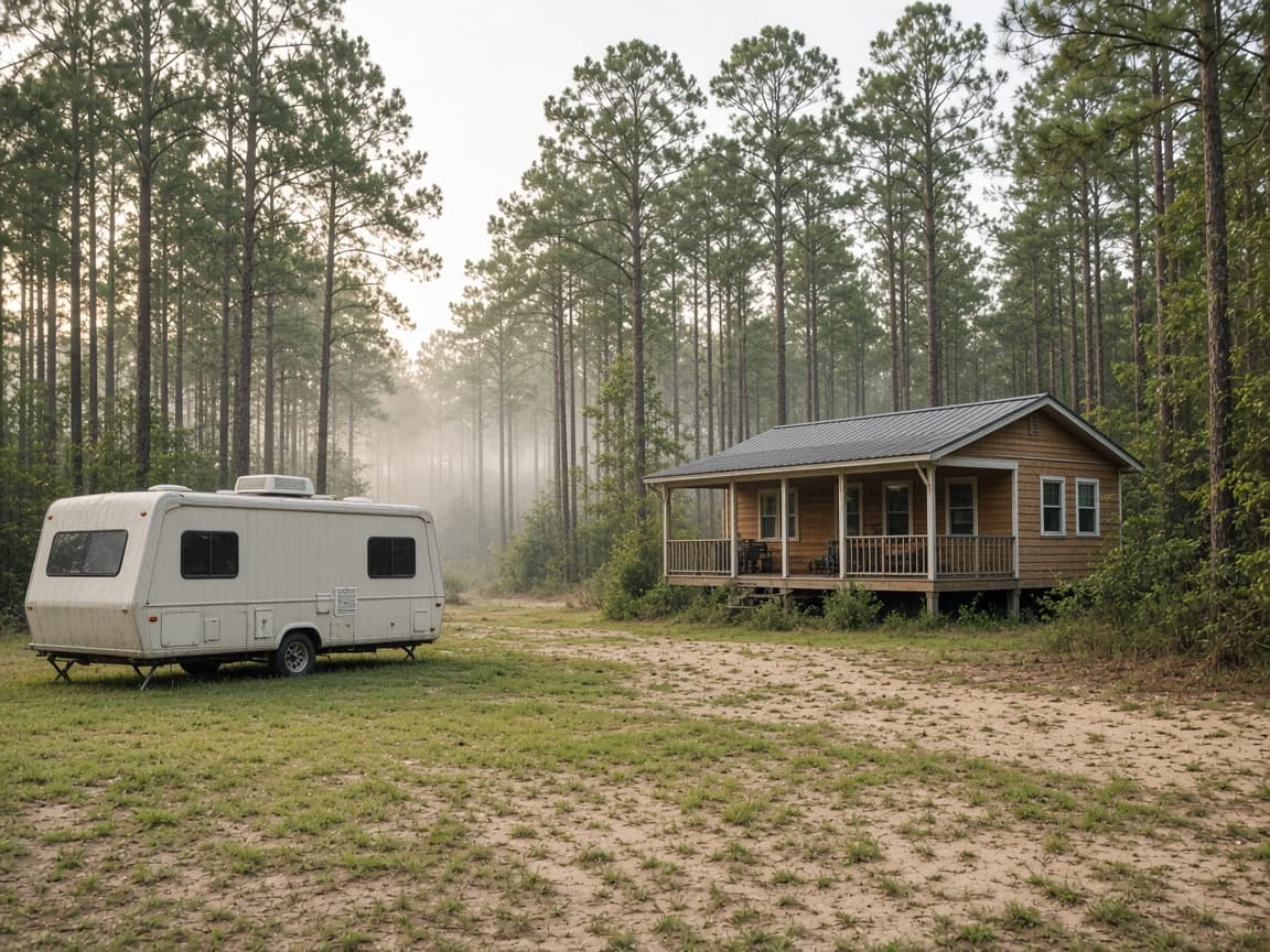 A residential driveway with a travel trailer in Jefferson County, Florida, no landmarks