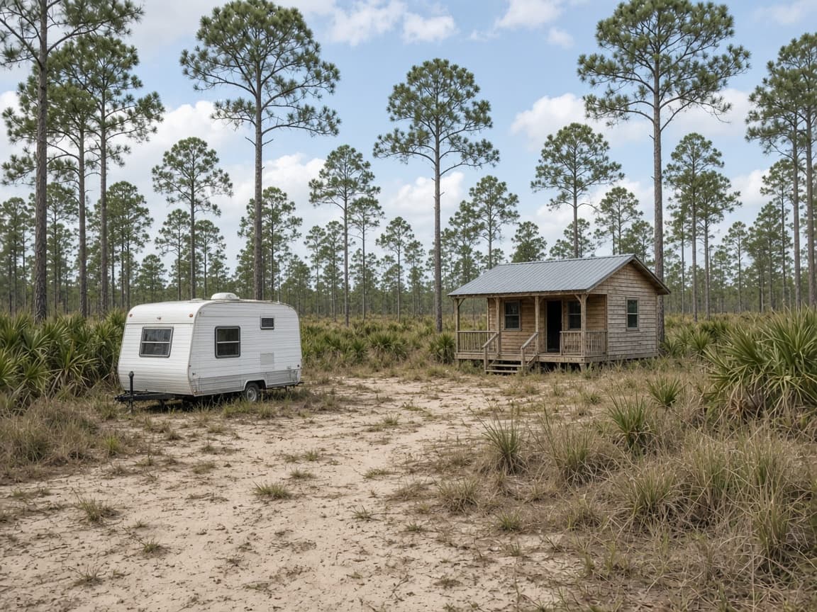 A residential driveway with a travel trailer in Madison County, Florida, no landmarks
