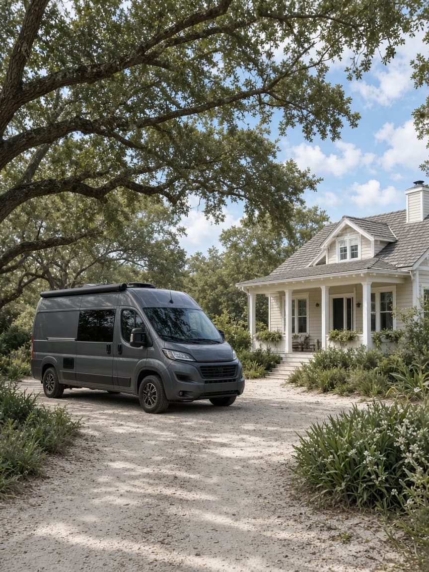 A residential driveway with a travel trailer in Nassau County, Florida, no landmarks