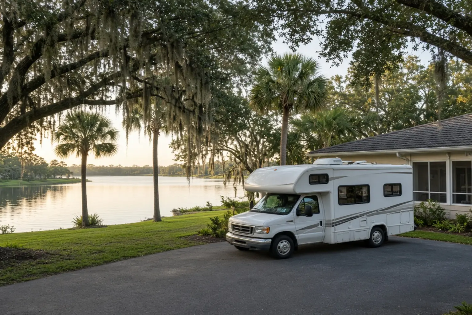 A residential driveway with a travel trailer in Putnam County, Florida, no landmarks