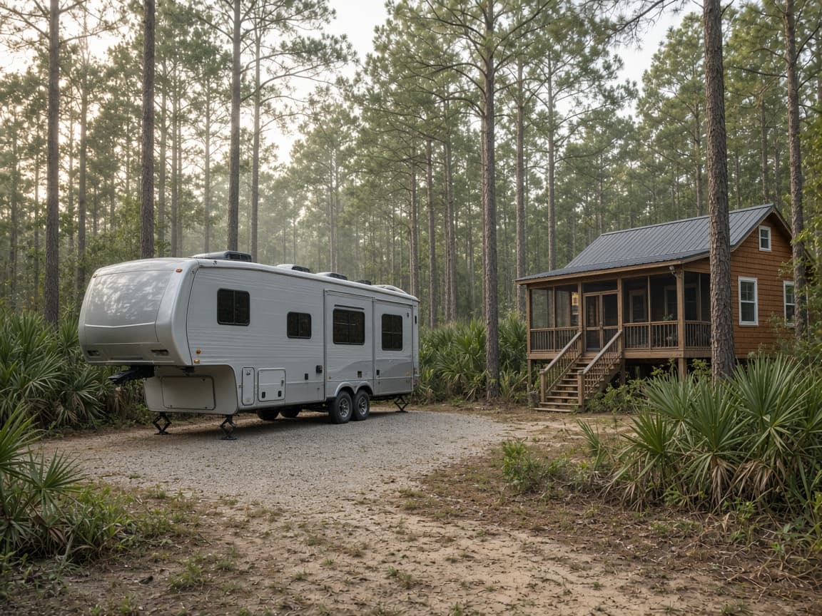A residential driveway with a travel trailer in Taylor County, Florida, no landmarks