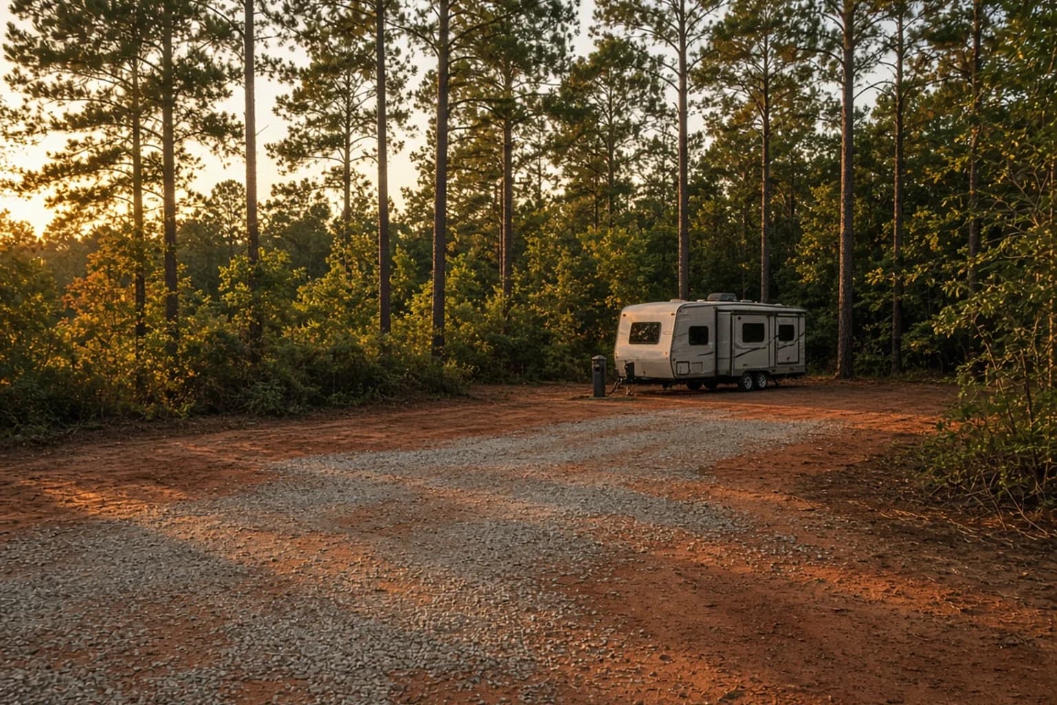 A residential driveway with a travel trailer in Screven County, Georgia, no landmarks