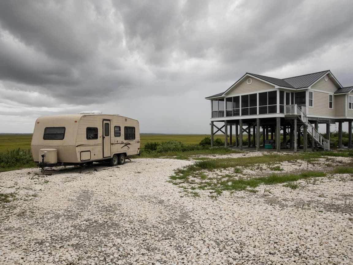 A residential driveway with a travel trailer in Plaquemines Parish, Louisiana, no landmarks