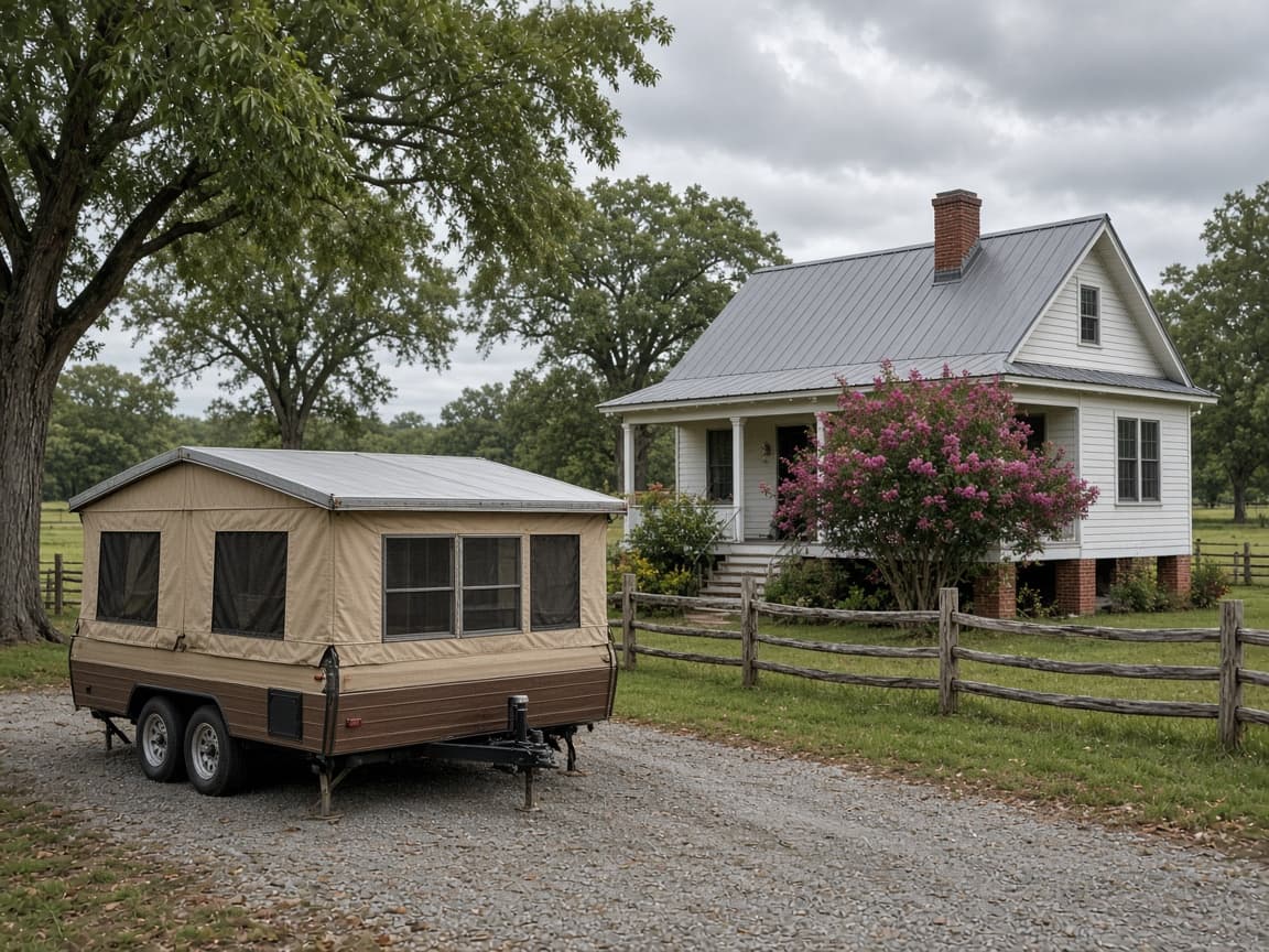 A residential driveway with a travel trailer in St. Landry Parish, Louisiana, no landmarks