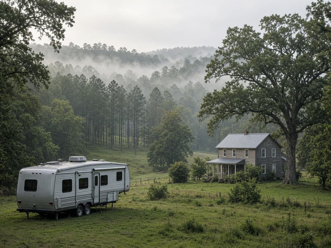 A residential driveway with a travel trailer in West Feliciana Parish, Louisiana, no landmarks